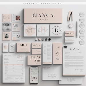 BIANCA I Mega CANVA Complete Branding Kit, Logos, Business Stationary, Social Media posts, Client Forms 70+ DIY Easy-to-Use Modern Templates