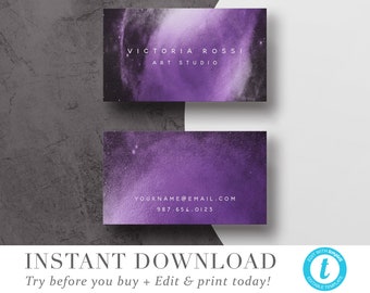 Cosmic Purple Business Card Template, INSTANT DOWNLOAD, Editable Business Cards, Business Cards, Printable Business Cards Templett V03