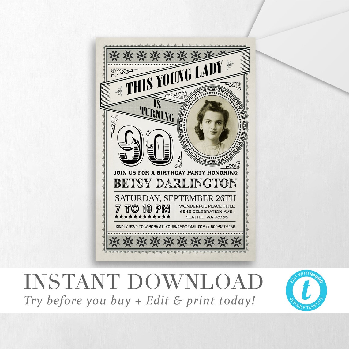 Milestone Birthday Party Invitation Template INSTANT Download Retro ...