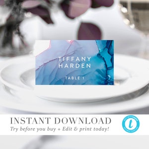 Ethereal Wave Wedding Place Cards Name Cards Template INSTANT DOWNLOAD Beach Wedding Names Cards DIY Fully Editable Printable Templett V05