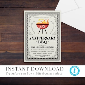 Anniversary Party Invitation | Printable Editable Anniversary Invitation Templett, Anniversary BBQ Invitation Template, Try Before You Buy!