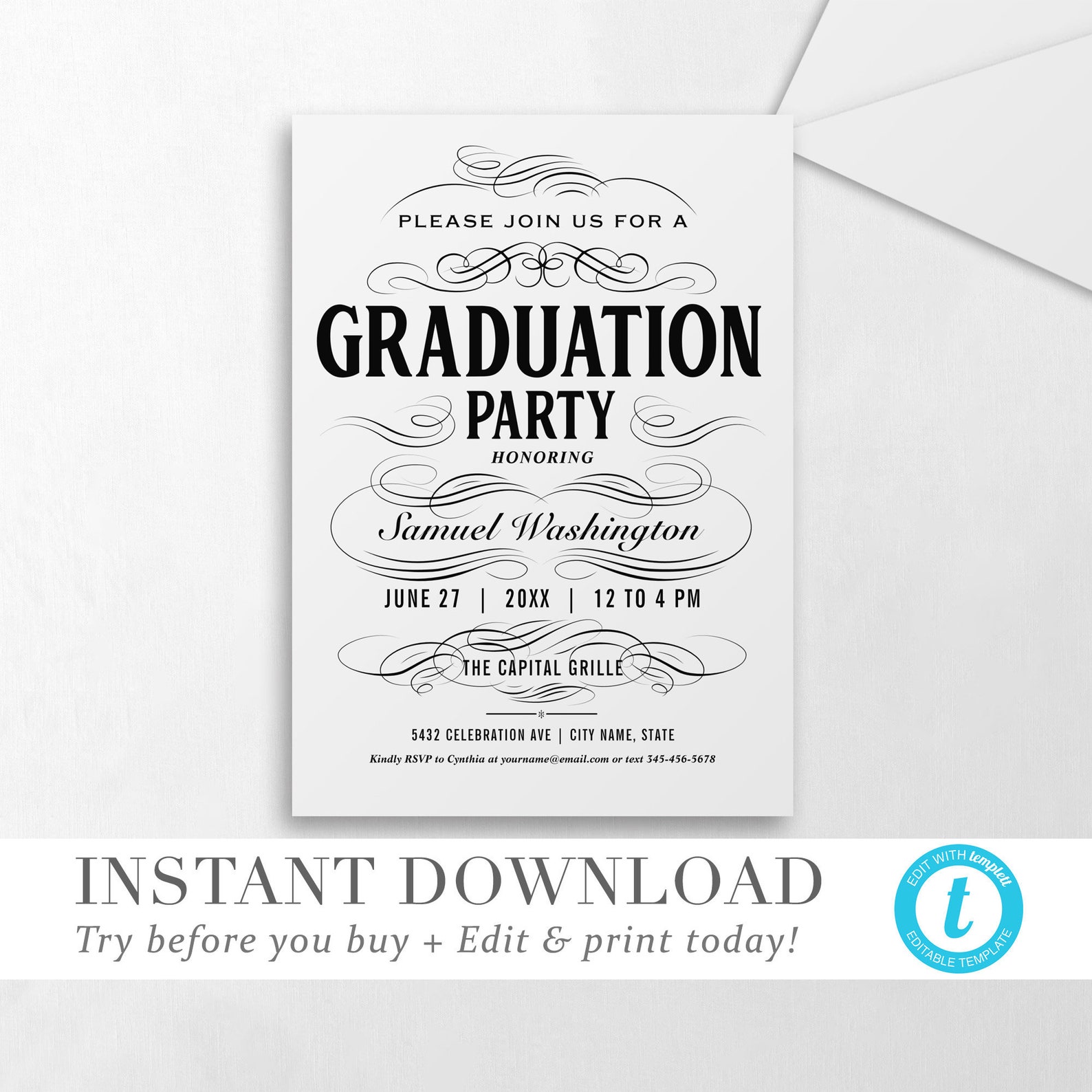 GRADUATION ANNOUNCEMENT TEMPLATE 2 Versions Instant Etsy GRADUATION ANNOUNCEMENT TEMPLATE 2 Versions Instant Etsy