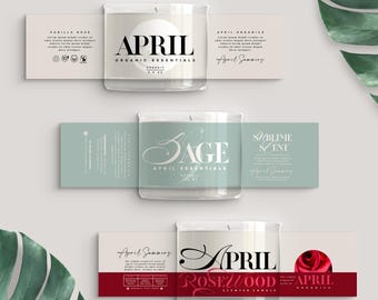 APRIL I Candle Label Branding Kit, CANVA packaging label template set, Elegant Minimalist Printable labels, 30+ sizes w/ 50+ Layouts