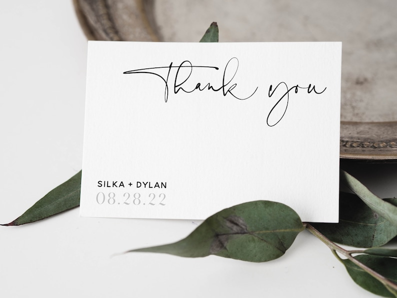 2 Sizes SILKA Modern Casual Chic Script THANK YOU card template Instant Download Editable Printable Thank You Card Set Wedding Templett