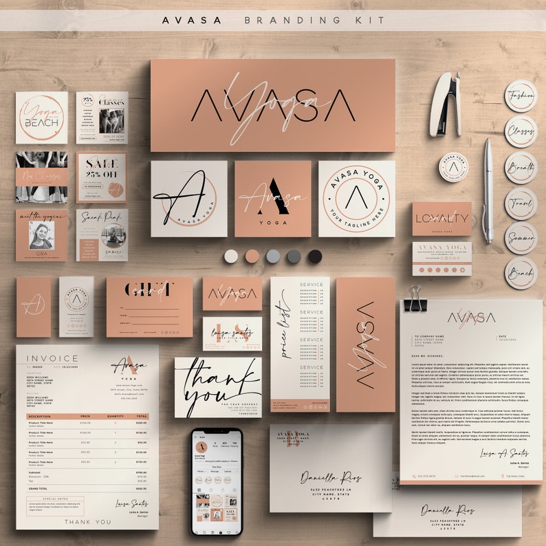 AVASA Large Branding Kit 50+ Templates, Large Business Kit, Logo, Cards, Social Media, DIY Fully Customizable Editable Printable Collection 