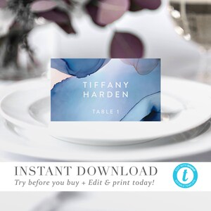 Ethereal Wave Wedding Place Cards Name Cards Template INSTANT DOWNLOAD Beach Wedding Names Cards DIY Fully Editable Printable Templett V06