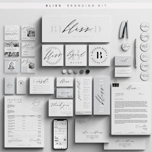 BLISS Large Branding Kit 50+ Templates, Large Business Kit, Logos, Cards, Social Media, DIY Fully Customizable Editable Printable Collection