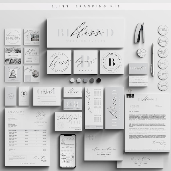 BLISS Large Branding Kit 50+ Templates, Large Business Kit, Logos, Cards, Social Media, DIY Fully Customizable Editable Printable Collection