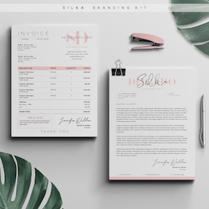 Plantilla de factura + membrete SILKA, 2 tamaños cada uno, plantilla de factura comercial, membrete imprimible editable totalmente personalizable DIY