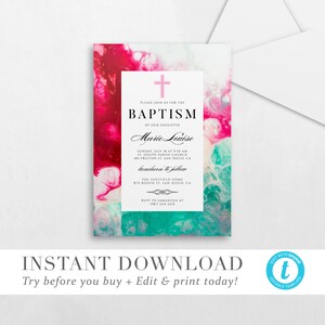 Ethereal Wave Baptism Invitation | Printable Editable Baptism Invitation Templett, Holy Baptism Invitation Template, Try before you buy! V04