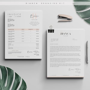 Plantilla de factura + membrete de BIANCA, 2 tamaños cada uno, plantilla de factura comercial, membrete imprimible editable totalmente personalizable DIY