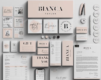 BIANCA Large Branding Kit 50+ Templates, Large Business Kit, Logo, Cards, Social Media, DIY Fully Customizable Editable Printable Collection