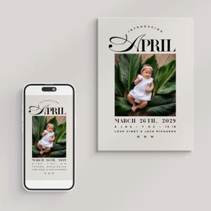 ABRIL I - Modelo de anúncio de nascimento, modelo de cartão de foto CANVA, download instantâneo de anúncio de nascimento, digital iPhone DIY editável para impressão