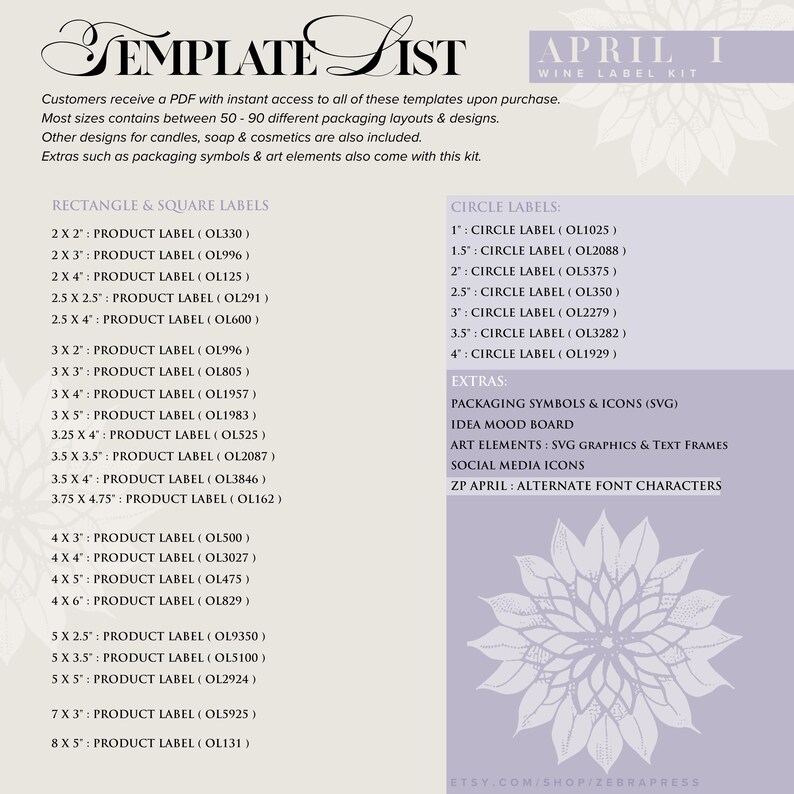 APRIL I Wine Label Kit, CANVA Packaging Label Branding Template Set ...