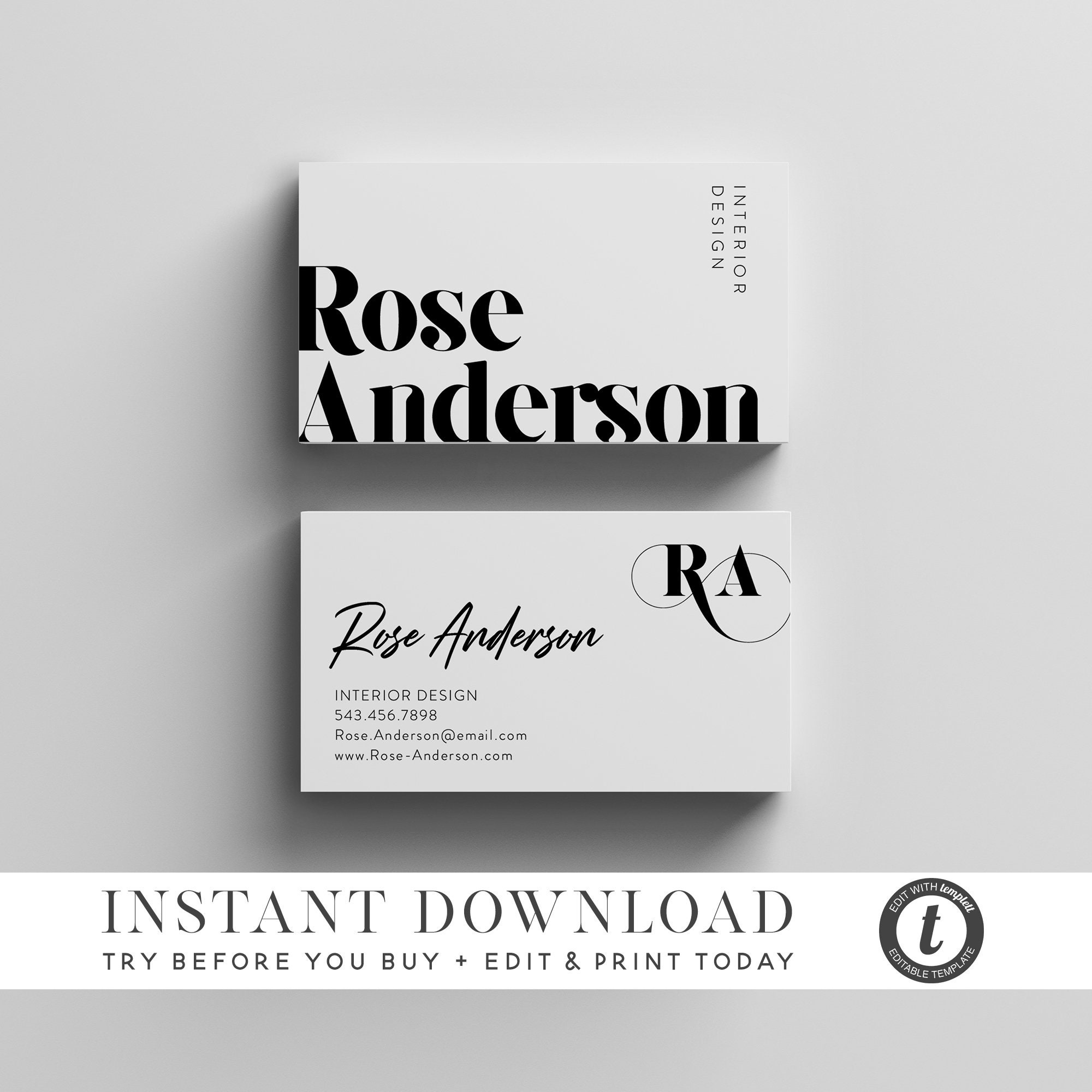 Modern Minimalist Business Card Template, INSTANT DOWNLOAD, Business ...