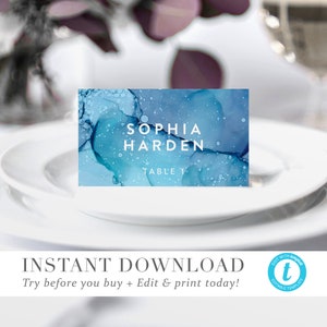 Ethereal Wave Wedding Place Cards Name Cards Template INSTANT DOWNLOAD Beach Wedding Names Cards DIY Fully Editable Printable Templett V07