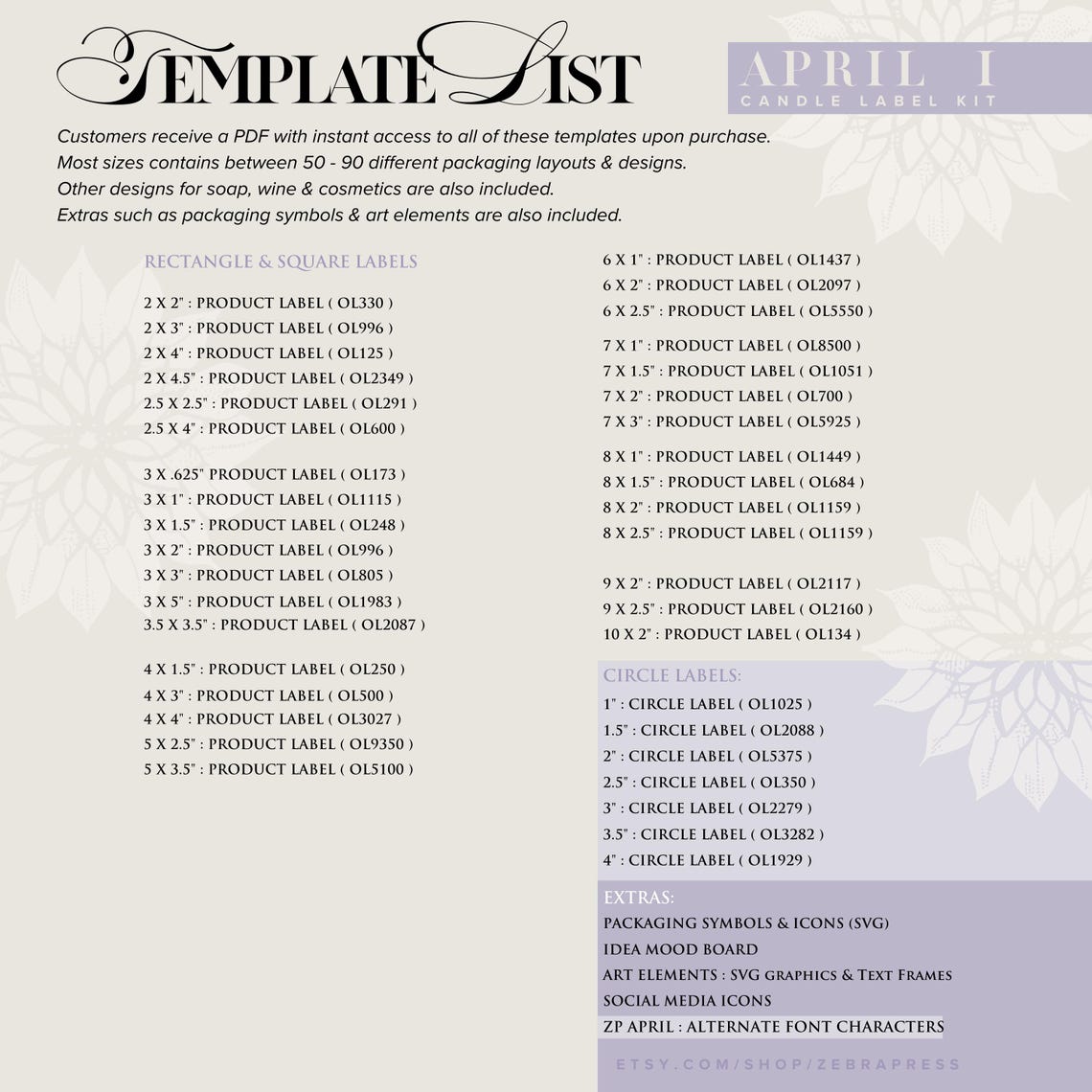 APRIL I Candle Label Branding Kit, CANVA Packaging Label Template Set ...