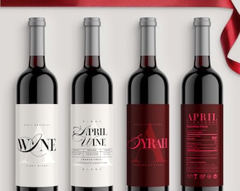APRIL I Wine Label Kit, CANVA packaging label branding template set, Elegant Minimalist Printable labels, 20+ sizes w/ 50+ Layouts