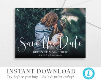 Save the Date Invitation Template, INSTANT DOWNLOAD, Custom Color DIY Editable Printable Wedding Save the Date Templett, Try Before You Buy!