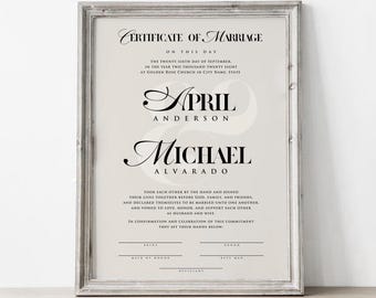 APRIL I  : Marriage Certificate template for CANVA, Elegant Modern Minimalist Marriage Certificate, Editable Printable Wedding template