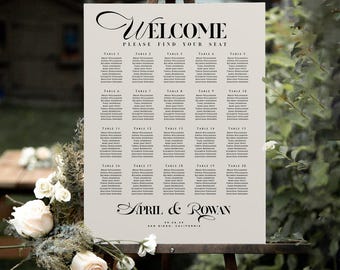 APRIL I  : Canva Wedding Seating Chart Template, Elegant Modern Minimalist Wedding Seating Chart, Editable Printable Wedding Sign 4 Sizes