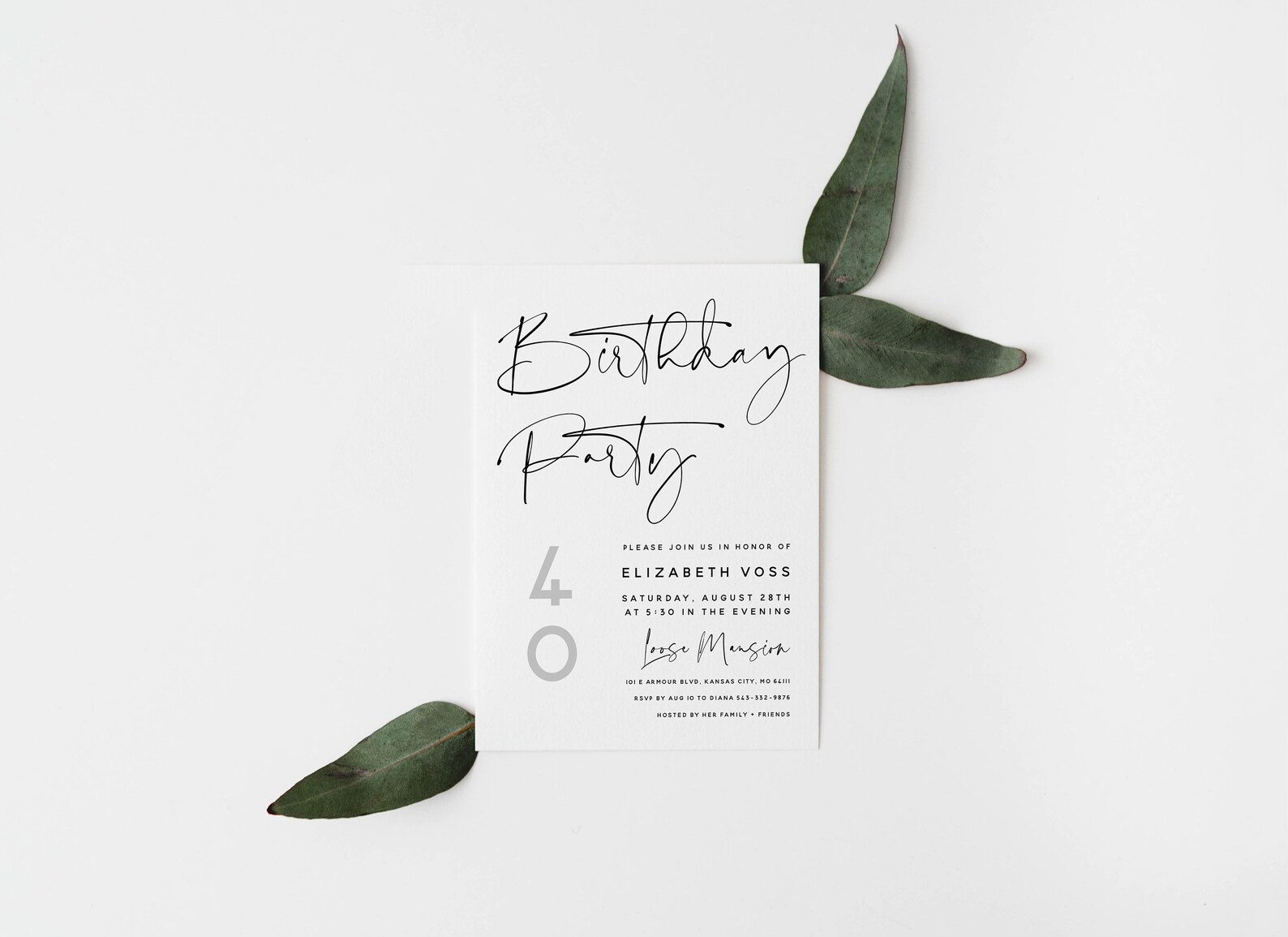 Modern Chic Script Birthday Party Invitation Template INSTANT DOWNLOAD ...