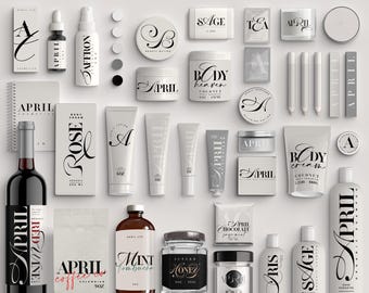 APRIL I Packaging Label Branding Kit, Mega CANVA template set, Elegant Minimalist Printable labels, 50+ DIY Modern Templates w/ 50+ Designs