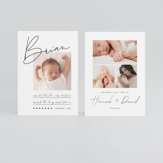 Birth Announcement Template Baby Birth Announcement Card INSTANT
