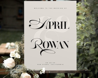 APRIL I  : Canva Wedding Welcome Sign Template, Elegant Modern Minimalist Wedding Welcome Sign, Editable Printable Wedding Sign, Calligraphy