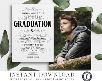 GRADUATION ANNOUNCEMENT TEMPLATE 2 Versions Instant | Etsy