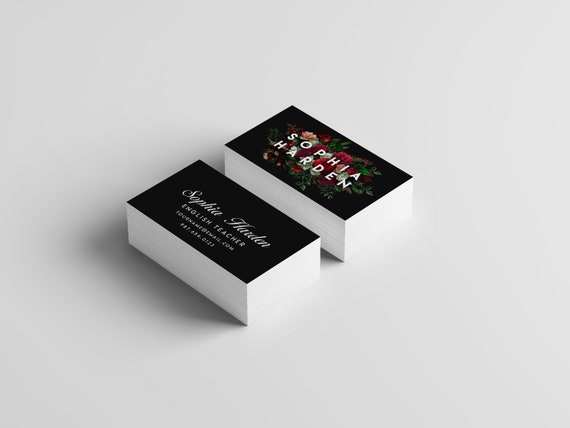 Modern Floral Business Cards, INSTANT DOWNLOAD, Editable Business Cards,  Business Card Template, Printable Business Cards Templett V002 
