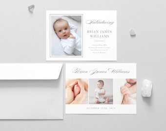 Classic Birth Announcement Template, Baby Birth Announcement Card, INSTANT DOWNLOAD, Cursive Clean Photo DIY Editable Printable Templett