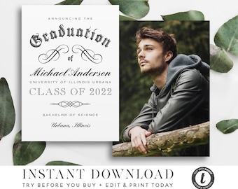 GRADUATION ANNOUNCEMENT TEMPLATE 2 Versions Instant | Etsy