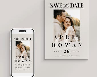 APRIL I  : Elegant Save the Date template for CANVA, Modern Minimalist Save the Date, 4 designs, 3 sizes DIY Editable Printable Calligraphy