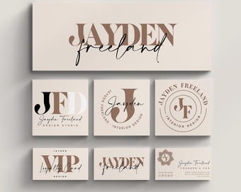 JAYDEN II - Branding Kit & Logo Set for CANVA - 9+ Logos, Business Card, Loyalty Card, Media Headers, Avatars, Pre-Made Customizable Logos