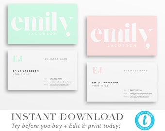 Business Card Template, INSTANT DOWNLOAD, Business Cards, CUSTOM Color Business Card Design, Printable Business Cards - Try before you buy!