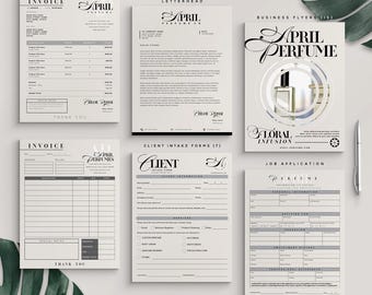 APRIL I Stationary Kit for CANVA : Invoices, Letterhead, Client Intake Forms, Job Application, Business Flyers, Elegant Modern Stationary