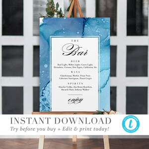 Ethereal Wave Wedding Bar Menu Template INSTANT DOWNLOAD Elegant Modern Wedding Drink Menu Sign DIY Editable Printable Drinks Templett V07