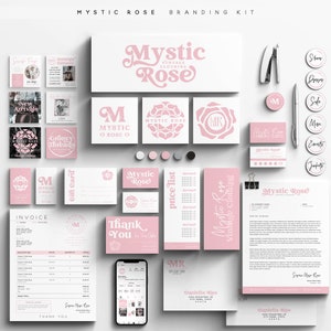 MYSTIC ROSE Large Branding Kit 50+ Templates, Large Business Kit, Logos, Cards, Social Media, DIY Customizable Editable Printable Collection