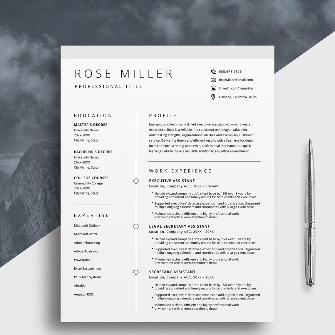 Resume Template, INSTANT DOWNLOAD, 3-page Professional Resume CV Design ...