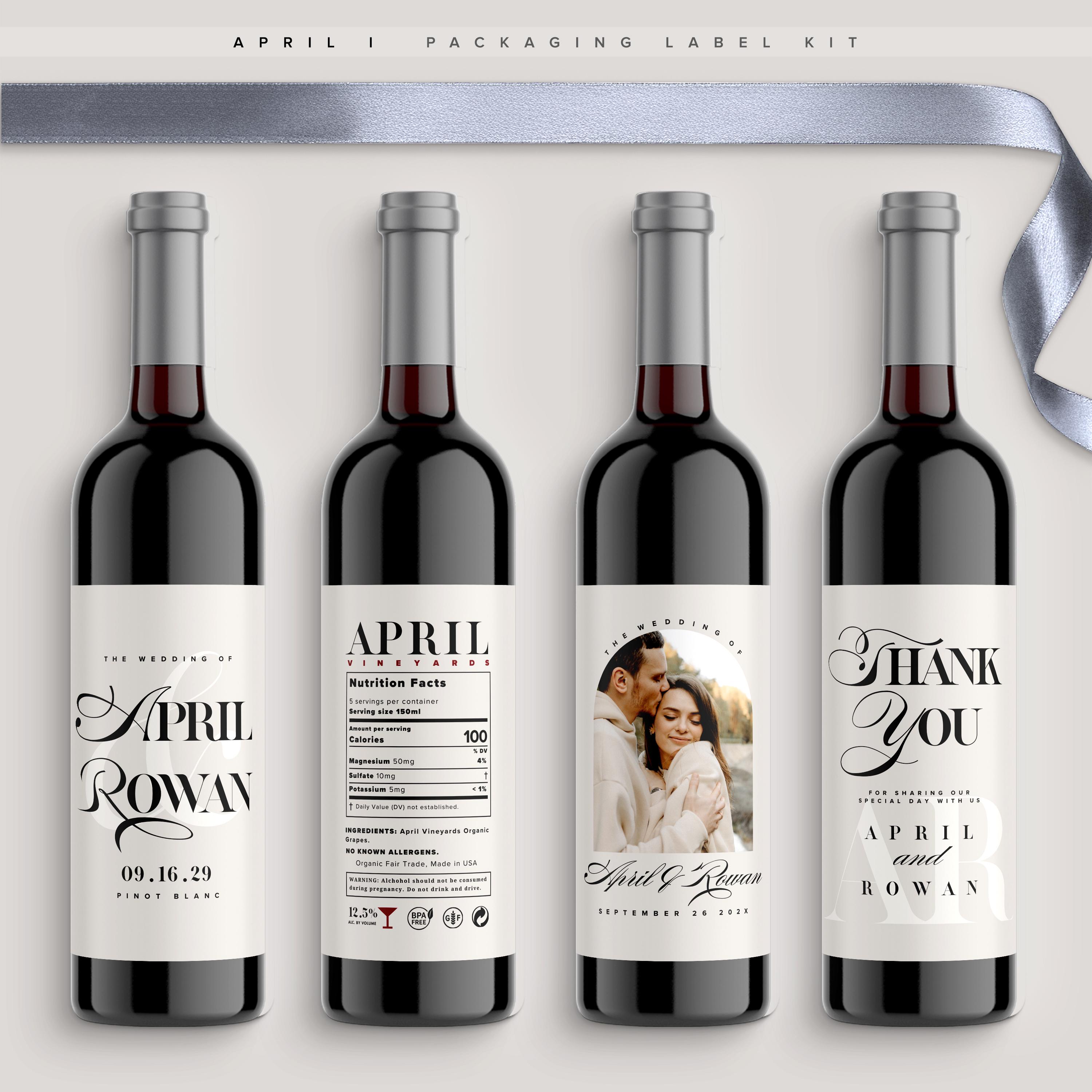 APRIL I Wine Label Kit, CANVA Packaging Label Branding Template Set ...