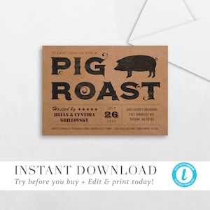 Pig Roast Invitation | Printable Editable Pig Roast Invitation Templett, Pig Roast Invitation Template, Try Before You Buy!