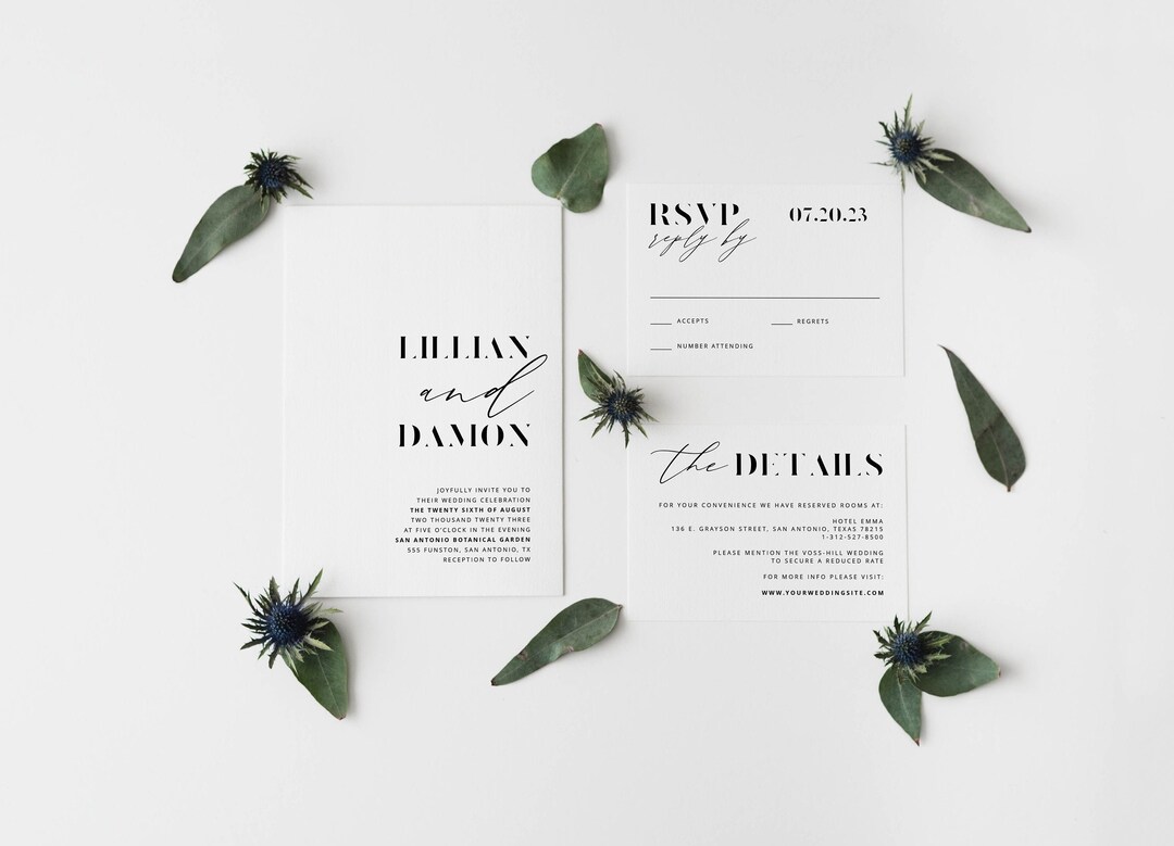 LILLIAN Modern Chic Wedding Invitation Set Template INSTANT DOWNLOAD ...