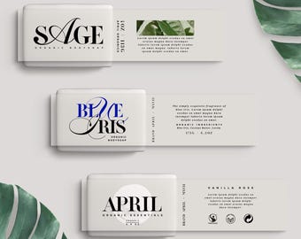 APRIL I Soap Label Branding Kit, CANVA packaging label template set, Elegant Minimalist Printable labels, 15+ sizes w/ 50+ Layouts & Designs