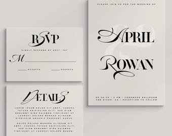 APRIL I  : CANVA Mini Wedding Suite, Elegant Modern Minimalist Wedding Invitation Suite, DIY Editable Printable Wedding Kit, Calligraphy