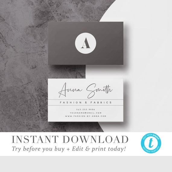 Business Card Template, INSTANT DOWNLOAD, Business Cards, Editable Business  Card Design, Printable Business Cards Try Before You Buy 