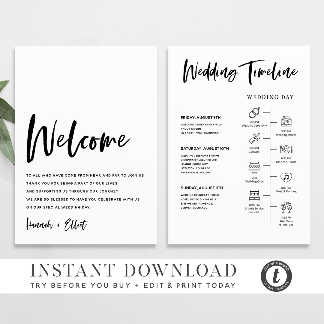 HANNAH Wedding Timeline Template, INSTANT DOWNLOAD, Minimalist Modern ...