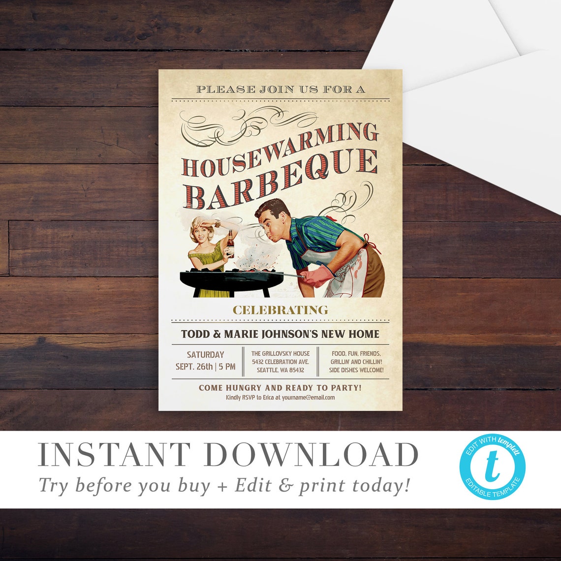 Housewarming BBQ Invitation Printable Editable Housewarming Etsy