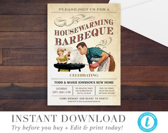 Housewarming BBQ Invitation, Printable Editable Housewarming Party Invitation Templett, Housewarming Invitation Template Try Before You Buy!