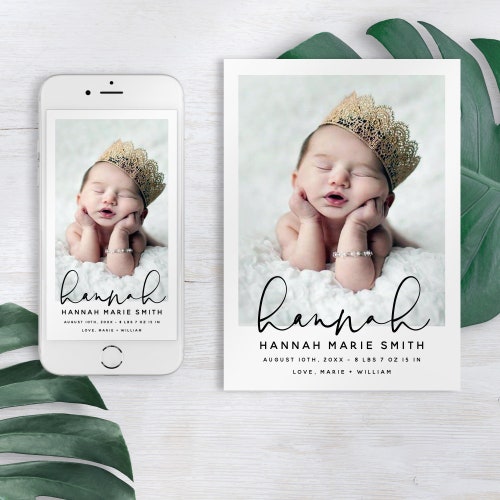 Birth Announcement Photo Card Template INSTANT DOWNLOAD Etsy